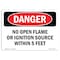 Signmission OSHA Danger, No Open Flame Or Ignition Source 5 Feet, 10in X 7in Decal, 7" W, 10" L, Landscape OS-DS-D-710-L-1830 - alternate 1